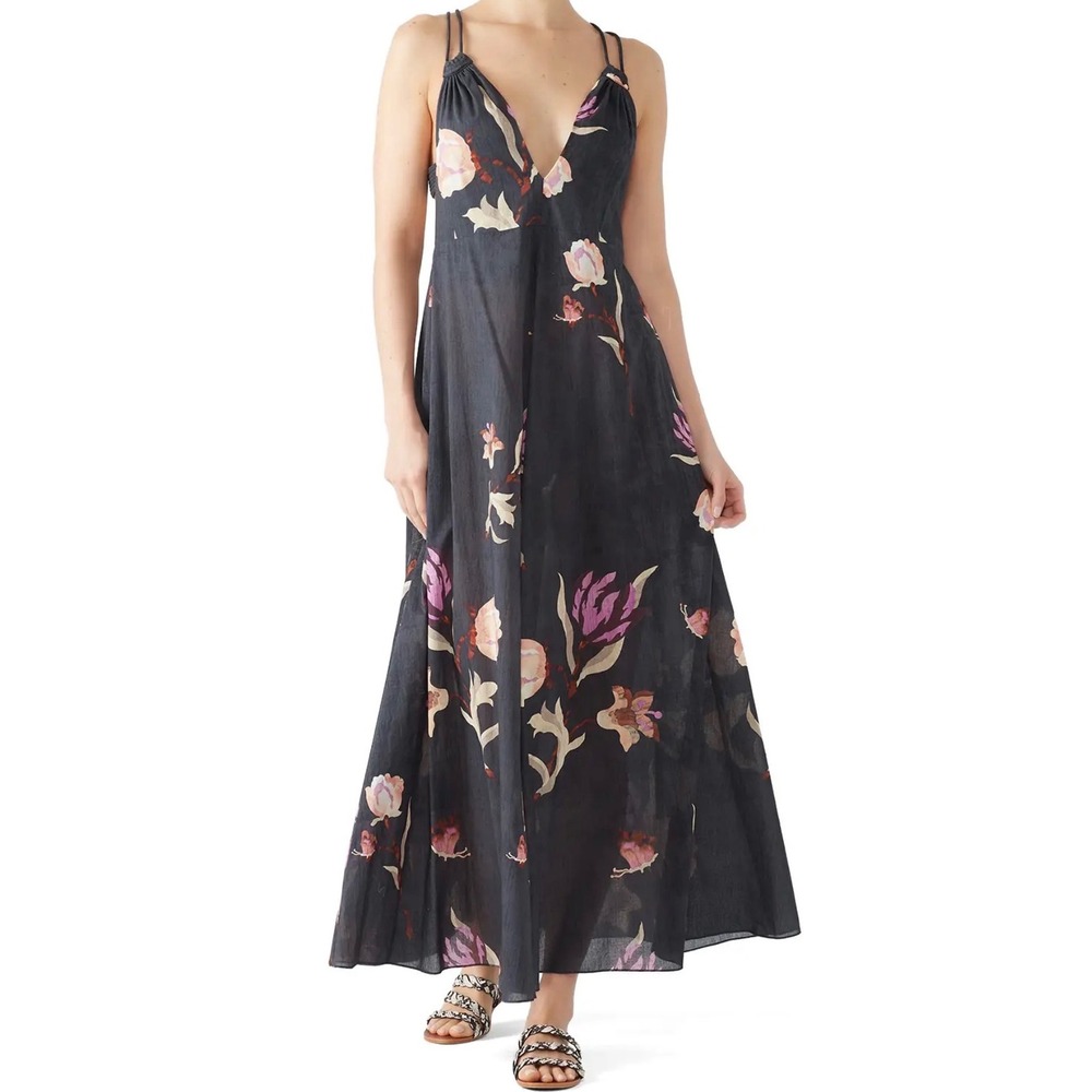 Nanushka Eden Strap Maxi Dress Floral Butterfly Women M Gray Organic Cotton Boho